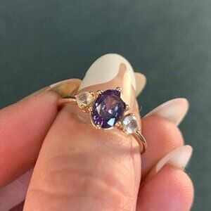 Oore 14k Solid Rose Gold Oval Alexandrite Round Moonstone Ring